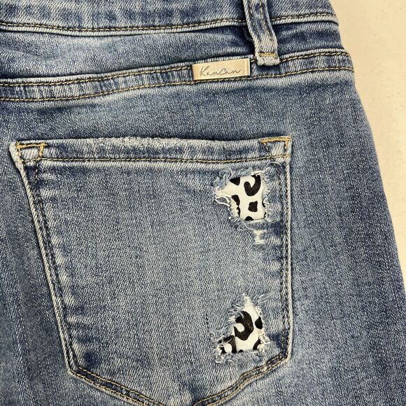 KanCan Size 9 28 Jeans Leopard Patched Holes Distressed Mid Rise Skinny Stretch - Picture 4 of 11